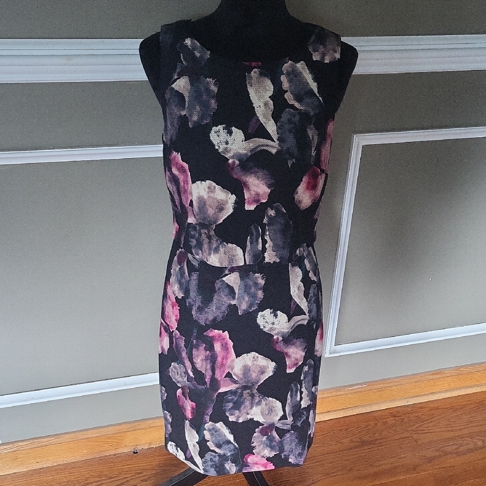 Ivanka Trump Black and Pink Floral Midi Dress